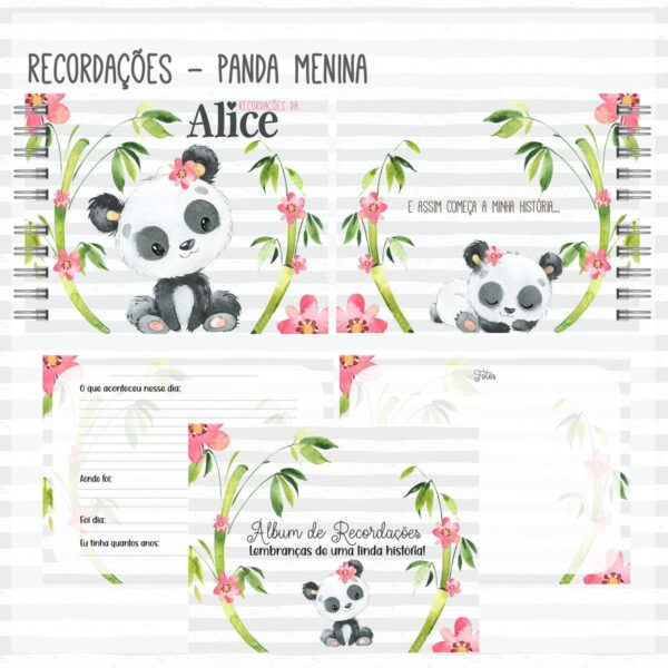 Livro Recordações do Bebê Panda Menina Cut - Arquivo Digital