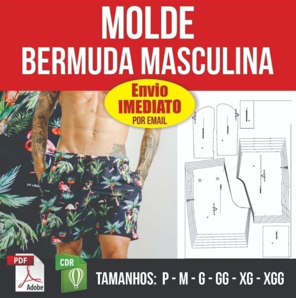 Molde Bermuda Masculina - P Ao Xgg Em Pdf E Corel - Digital