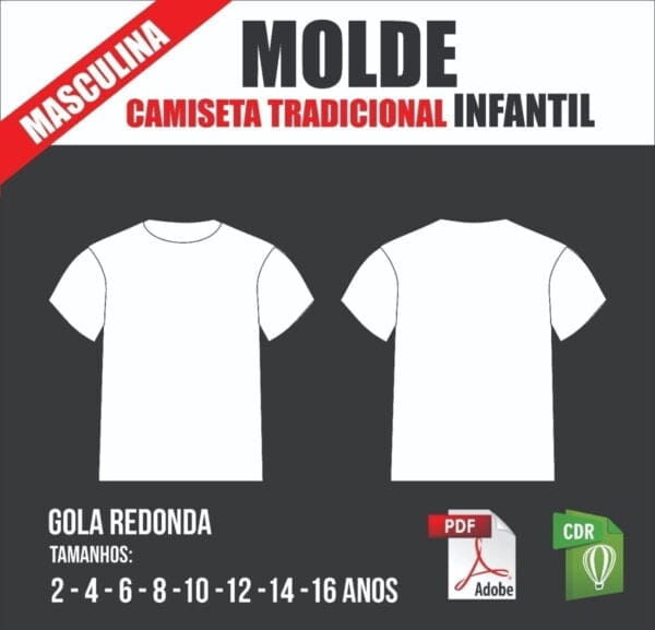 Molde Camiseta Tradicional Masculina, Infantil