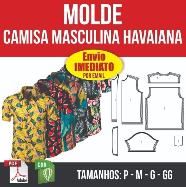 Molde De Camisa Masculina Estilo Havaiano - Pdf E Corel Draw