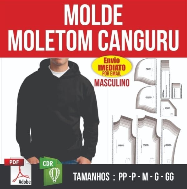 Molde Roupas Moletom Canguru C/ Capuz - Modelagem Digital