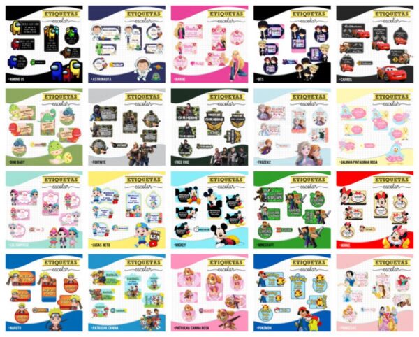 Pack 22 Etiquetas Escolares - Arquivo Digital