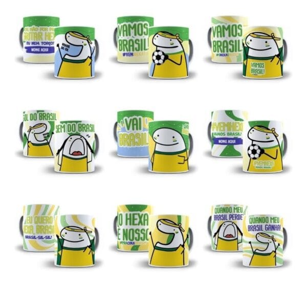 Pack 9 Artes Caneca Flork Torcedor Brasil Copa Qatar 2022
