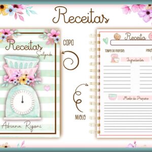 pack caderno de receitas arquivo digital papelaria personalizada