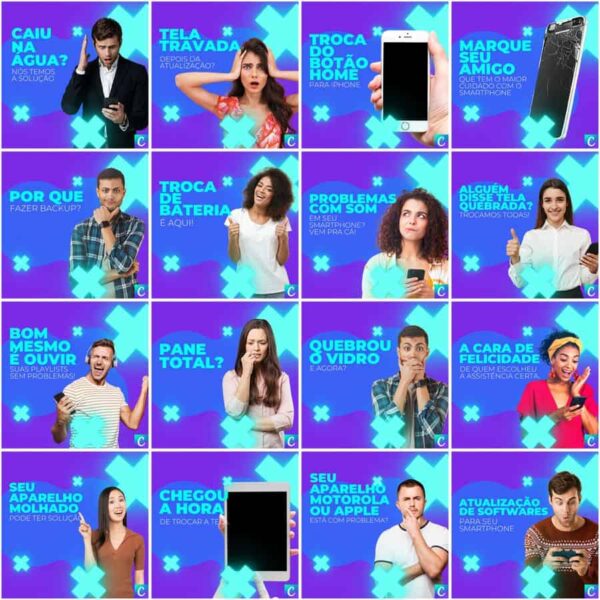 Pack Canva Assistência Técnica Celular Template Canva 200 Artes + Legendas