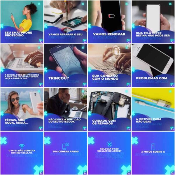 Pack Canva Assistência Técnica Celular Template Canva 200 Artes + Legendas - Imagem 2