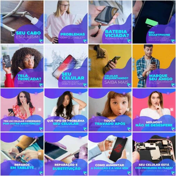 Pack Canva Assistência Técnica Celular Template Canva 200 Artes + Legendas - Imagem 9