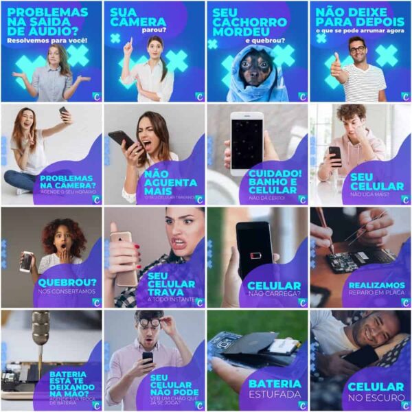 Pack Canva Assistência Técnica Celular Template Canva 200 Artes + Legendas - Imagem 8