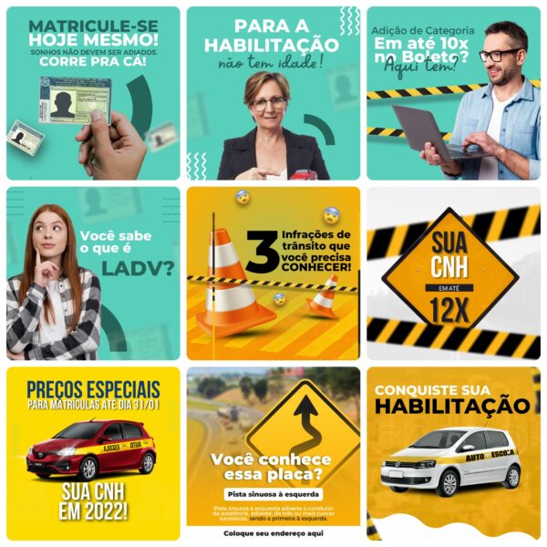 Pack Canva Auto Escola Templates Editável 26 Artes + Bônus - Imagem 2