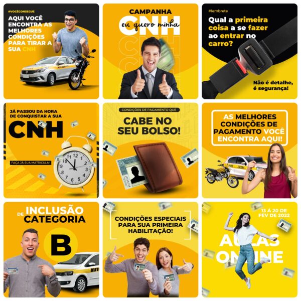 Pack Canva Auto Escola Templates Editável 26 Artes + Bônus