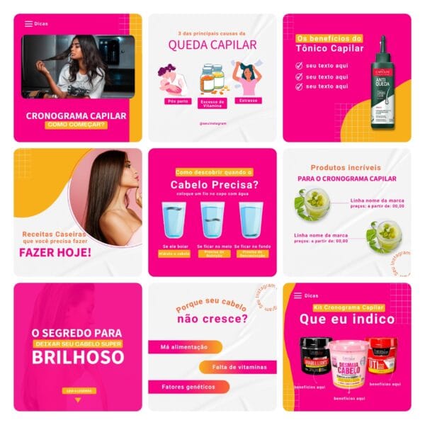Pack Canva Consultora Capilar Cabelo Template Editavel 30 Artes Bonus 2