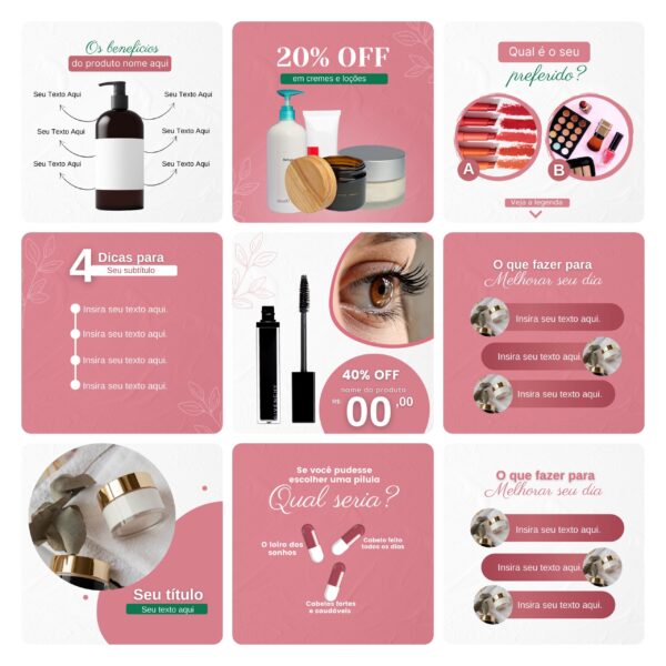 Pack Canva Cosmeticos Saude Template Editavel 30 Artes Bonus
