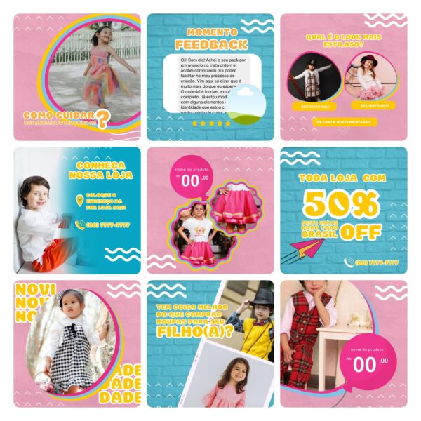 Pack Canva Loja De Roupa Infantil Kids Template Editavel 30 Artes Bonus 2