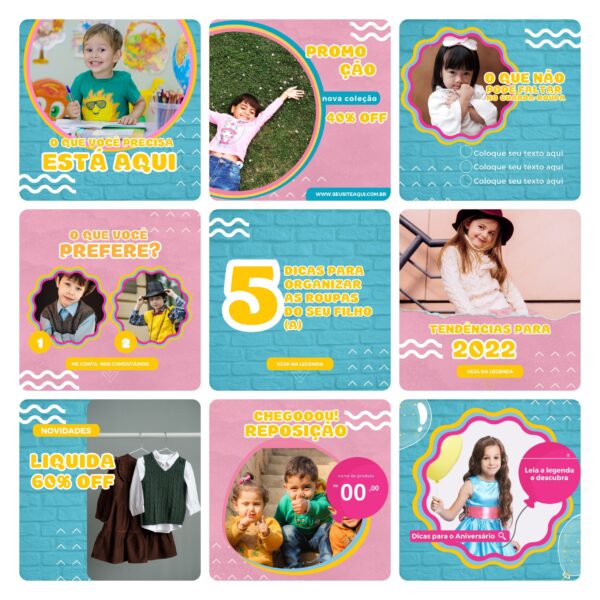 Pack Canva Loja De Roupa Infantil Kids Template Editavel 30 Artes Bonus