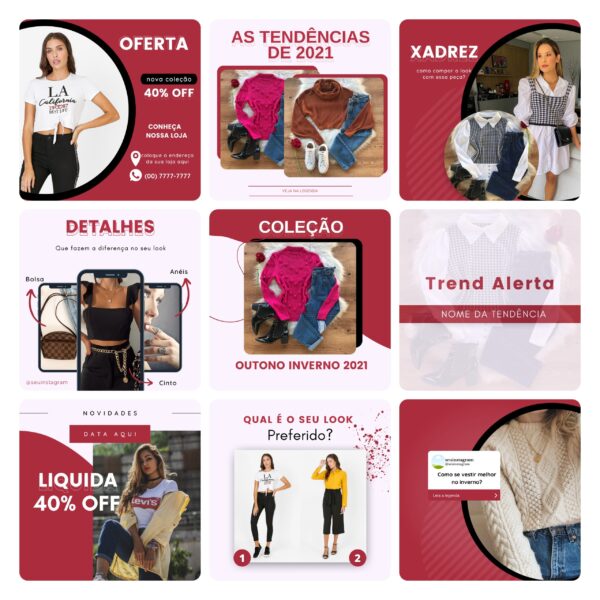 Pack Canva Loja De Roupas Femina Template Editavel 40 Artes Bonus 4