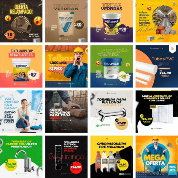 Pack Canva Materiais de Construção Template Canva 90 Artes + Bônus