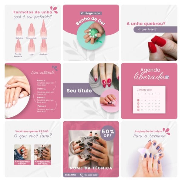 Pack Canva Nail Design Template Editavel 30 Artes Bonus