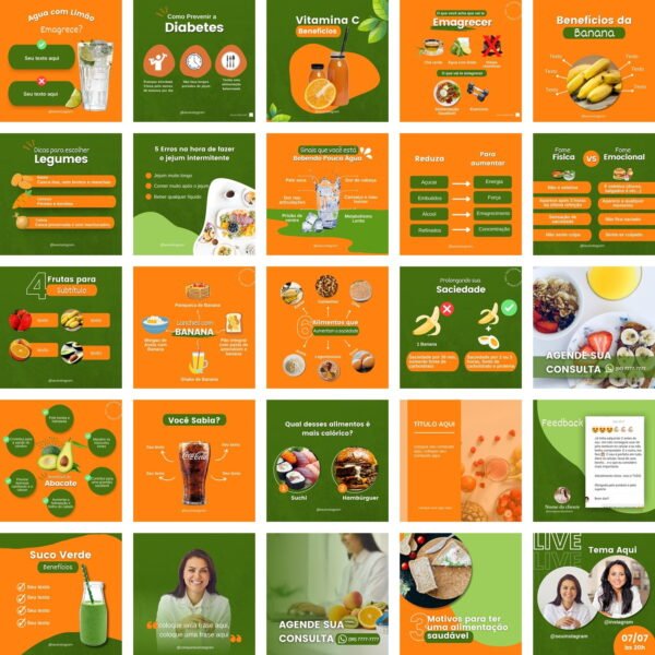 Pack Canva Nutricionista Nutricao Templates Editaveis 50 Artes Bonus