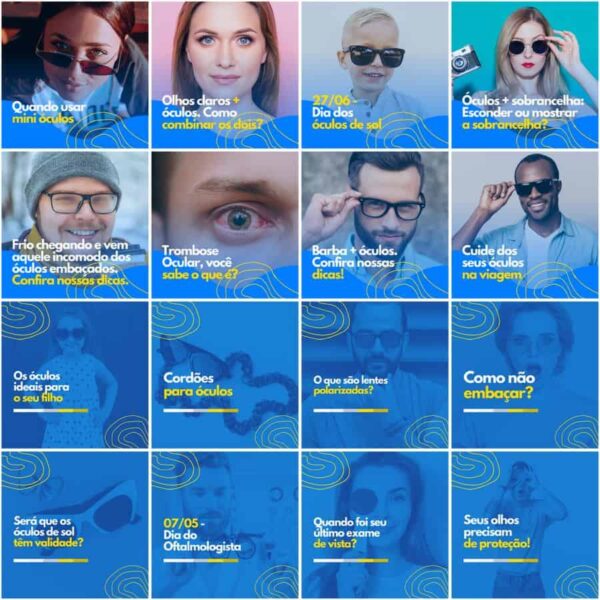 Pack Canva Óticas Oftalmologia Template Canva 200 Artes + Legendas - Imagem 2