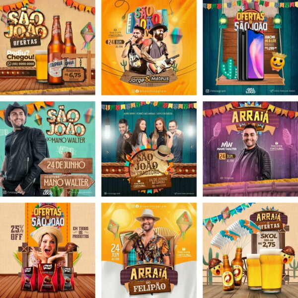 Pack Canva Sao Joao Festa Junina Templates Editaveis 12 Artes Bonus