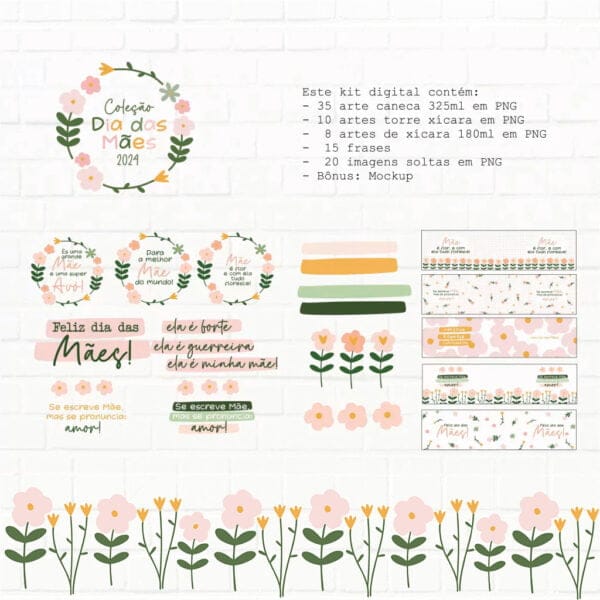 Pack Estampas Caneca e Xícara Dia das Mães 2024 Imagens PNG