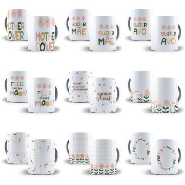Pack Estampas Caneca e Xícara Dia das Mães 2024 Imagens PNG