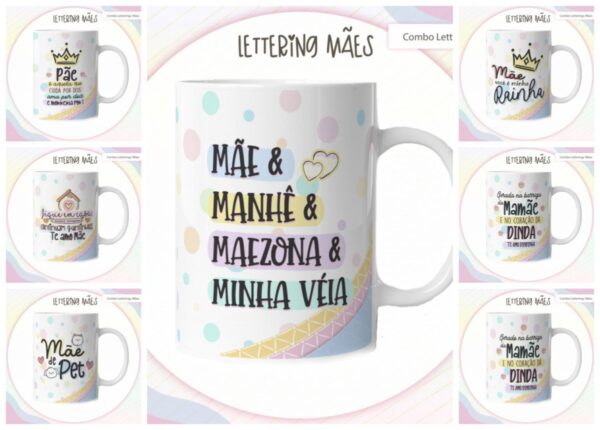 Pack Lettering Artes Canecas Dia das Mães - Arquivo Digital