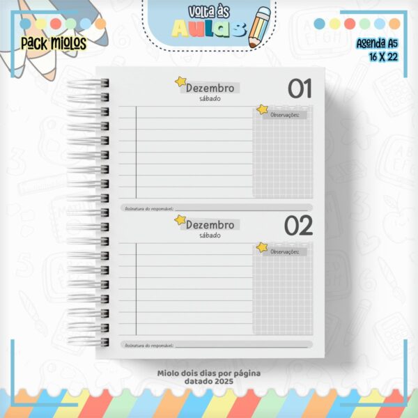Pack Miolo Agendas Escolares A5 2025 - Arquivo Digital - Imagem 4