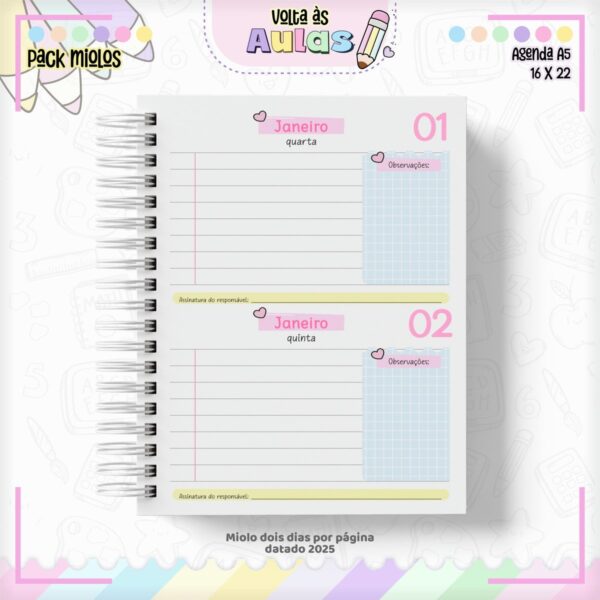 Pack Miolo Agendas Escolares A5 2025 - Arquivo Digital - Imagem 2