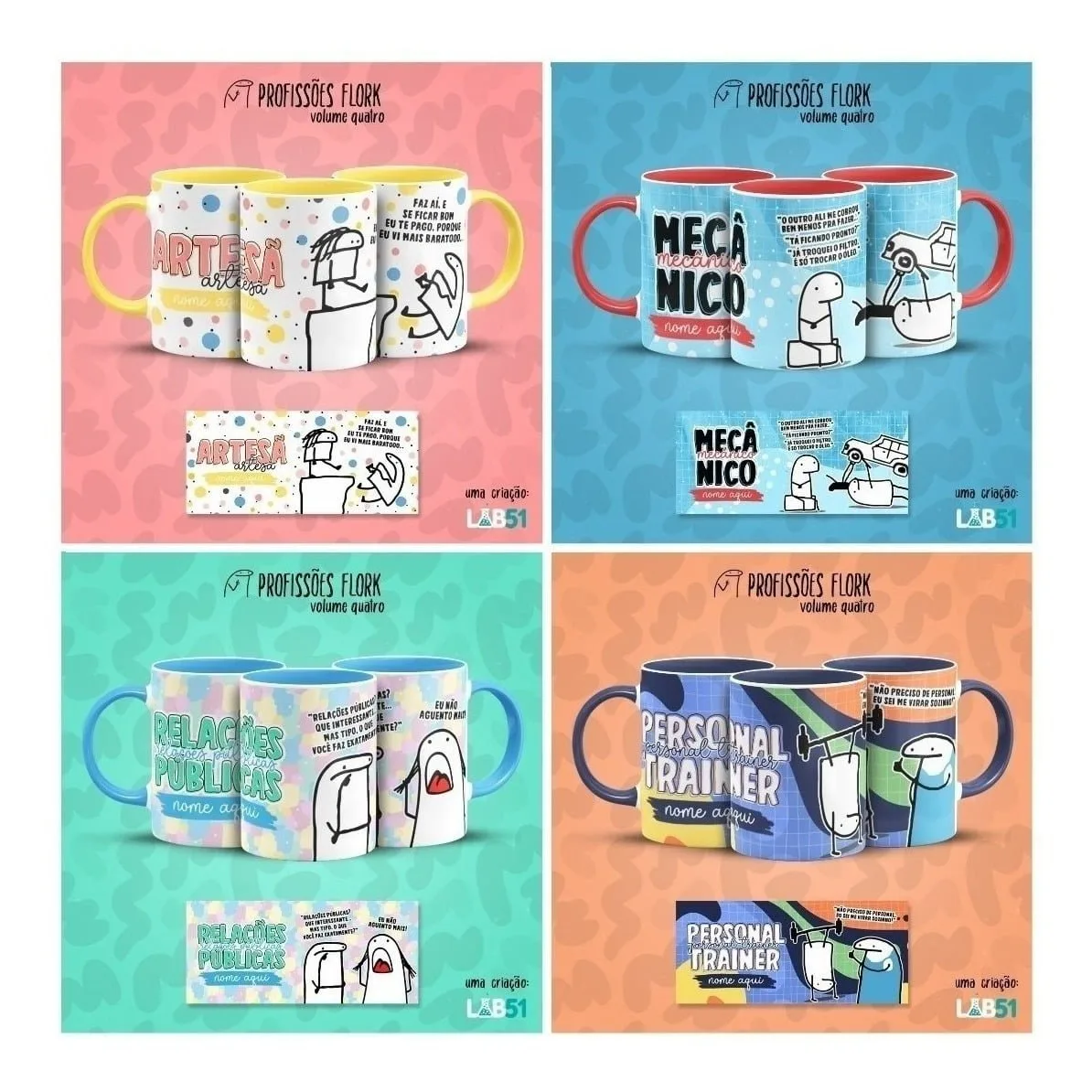 Pack Profissões Artes Caneca Flork Frases Engraçadas V4 7 Pack Profissões Artes Caneca Flork Frases Engraçadas V4