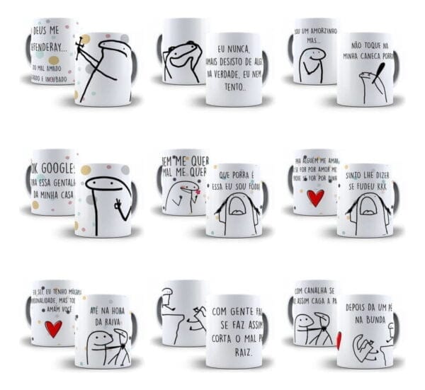 Pacote 30 Artes Sublimação Caneca Flork Meme Frases Em Corel
