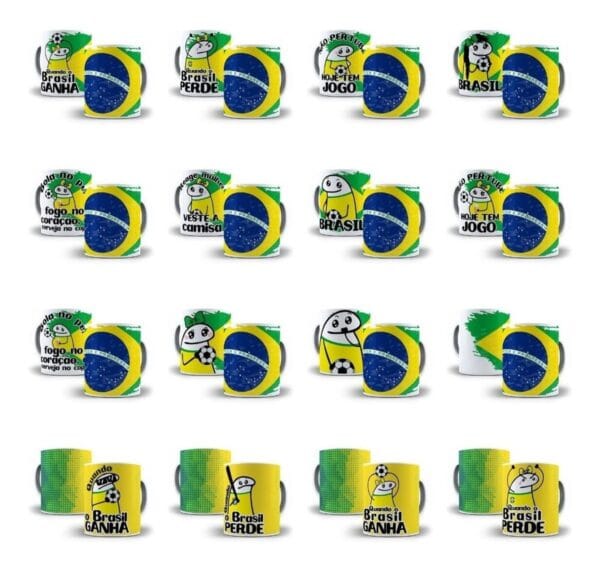Pacote Artes Caneca Brasil Torcedor Flork 50 Arquivos Png