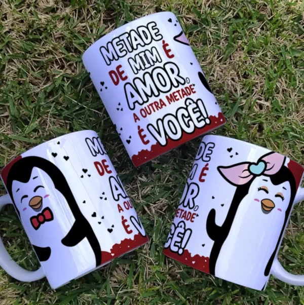 Pinguins Apaixonados - Arquivos Editáveis para Sublimação
