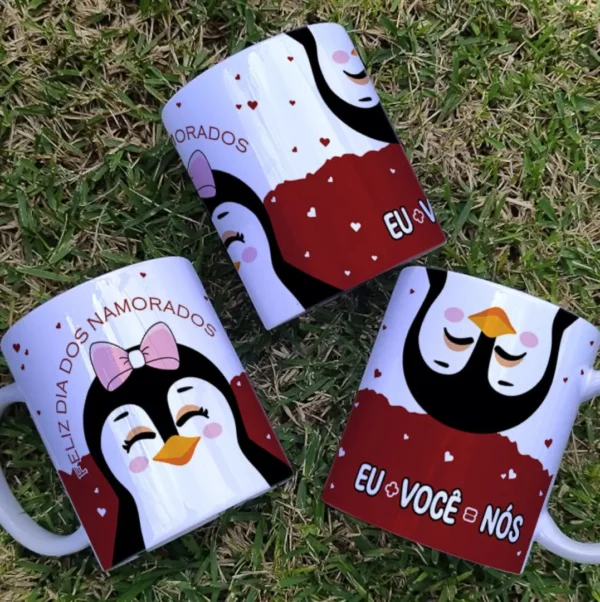 Pinguins Apaixonados - Arquivos Editáveis para Sublimação