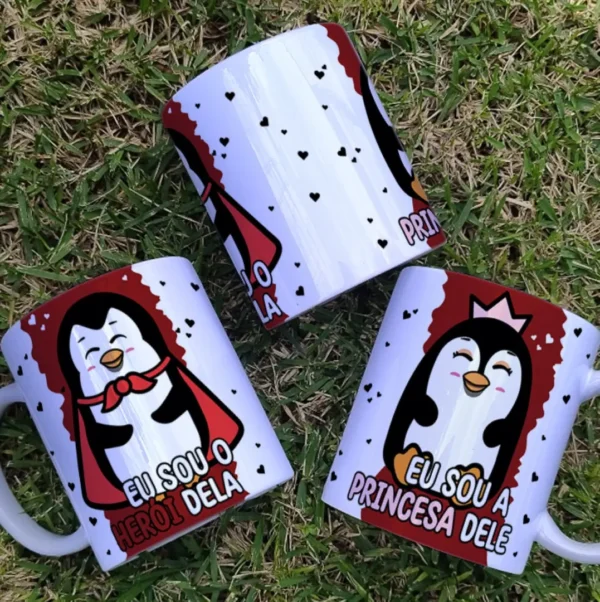 Pinguins Apaixonados - Arquivos Editáveis para Sublimação