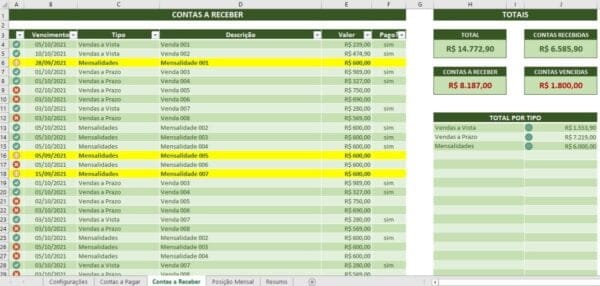 Planilha Contas A Pagar Contas A Receber Excel Completa Xls 3