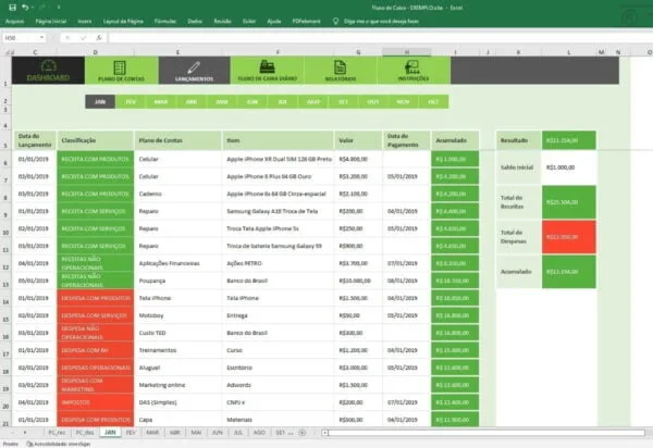 Planilha Excel Para Controle De Fluxo De Caixa Empresarial