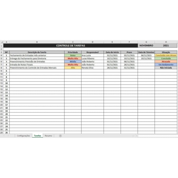 Planilha Gerenciamento De Tarefas Simples e Prática