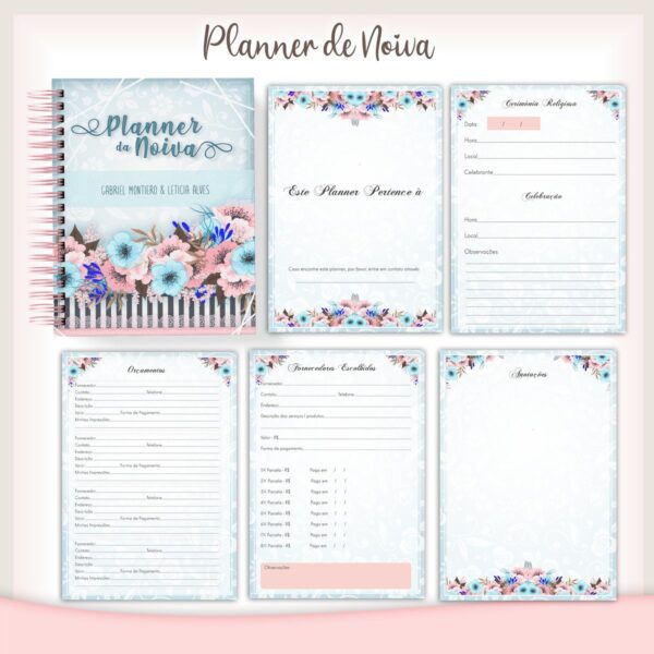 Planner da Noiva Floral Azul - Arquivo Digital