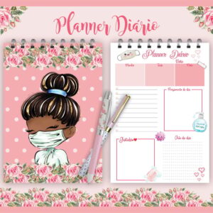planner diario nossos herois corona rosa kit digital 1