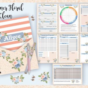 planner floral clean arquivo digital encadernacao geral