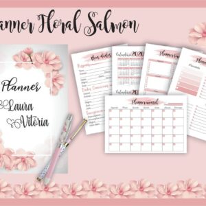 planner floral salmao arquivo digital papelaria digital
