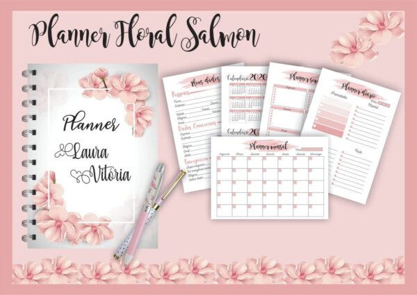 Planner Floral Salmão - Arquivo Digital