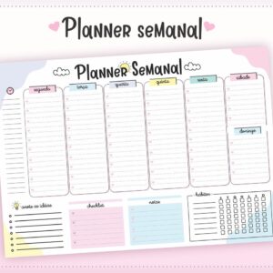 planner semanal de mesa arquivo digital scrapbook