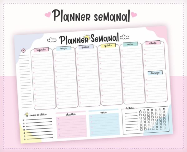 Planner Semanal De Mesa - Arquivo Digital