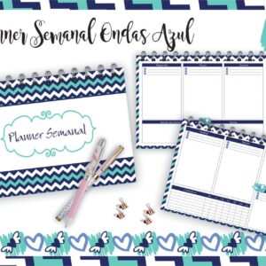 planner semanal horizontal ondas azuis arquivo digital miolo digital
