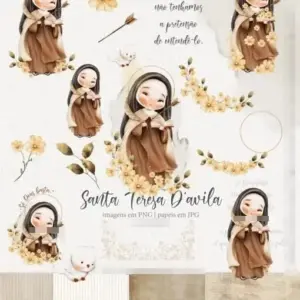 Santa Teresa D’Ávila em Estilo Aquarela Digital PNG
