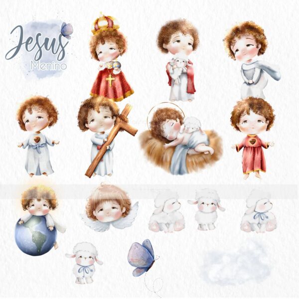 Santinhos Católicos Jesus Menino Ilustrações Aquareladas