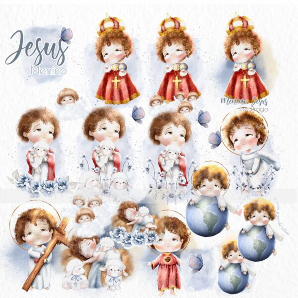 Santinhos Católicos Jesus Menino Ilustrações Aquareladas
