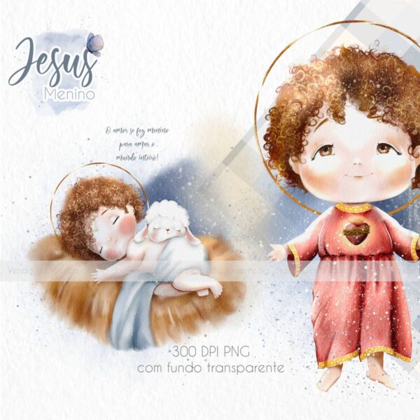 Santinhos Católicos Jesus Menino Ilustrações Aquareladas